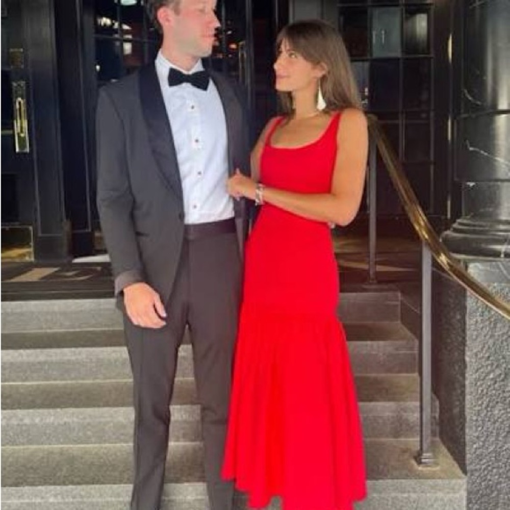 House of CB Red Scoop-Neck Midi Dress drop waist xs amore scarlet - Picture 4 of 15